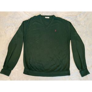 Vintage IZOD Men's 100% Acrylic V-Neck Sweater Dark Green Size XL